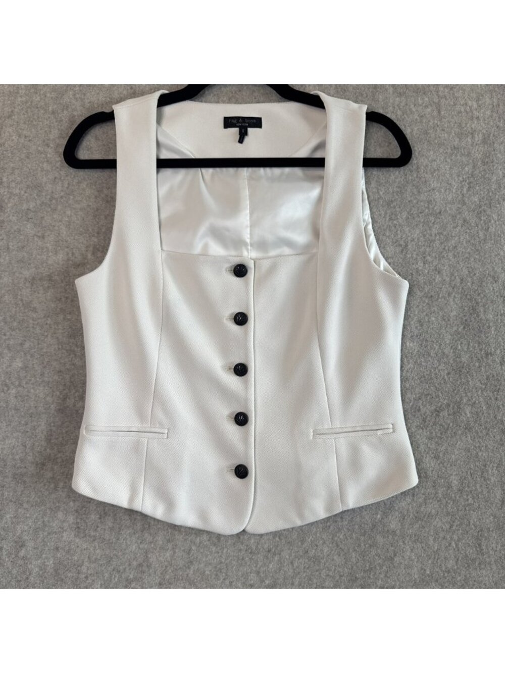 rag & bone White Mariana Suiting Vest Cream Womens 6 Layering Square Neckline